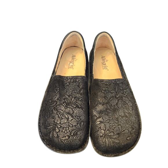 Alegria Debra Black Sprigs Lace Pattern Clog Shoes Size 11 - Picture 2 of 7